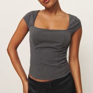 Reformation Hollyn Top Gray Pinstripe Square Neck